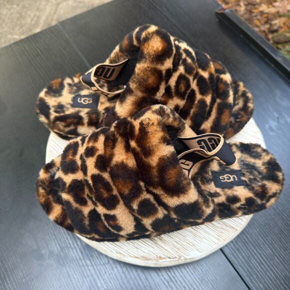 UGG FLUFF YEAH 9 Women's Sandals Slippers Slides Animal Print Open Toe Casual - Picture 2 of 14